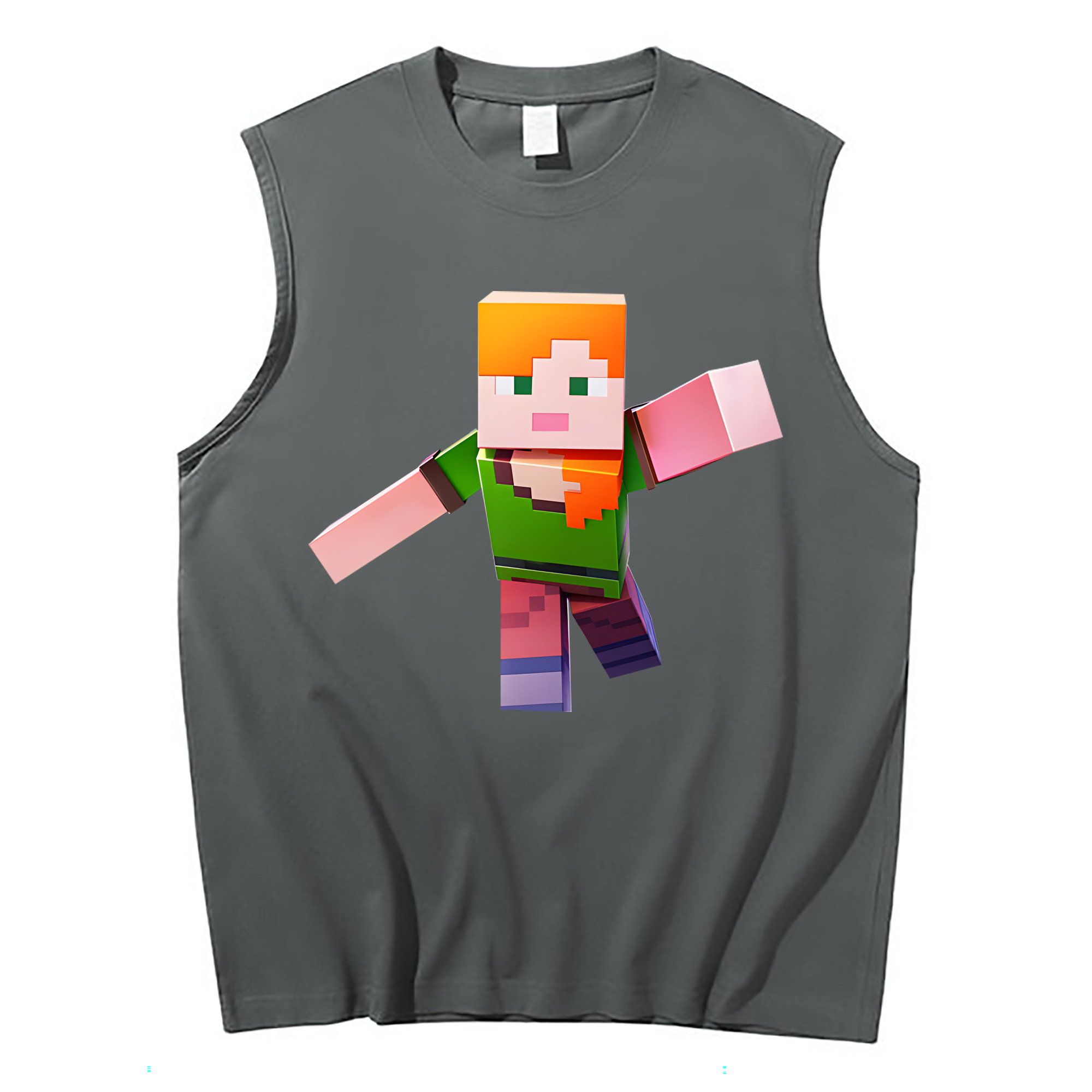 （画像用） マインクラフト ブロックの世界 Minecraft MC Block world コットン100％タンクトップ（フロントプリント）